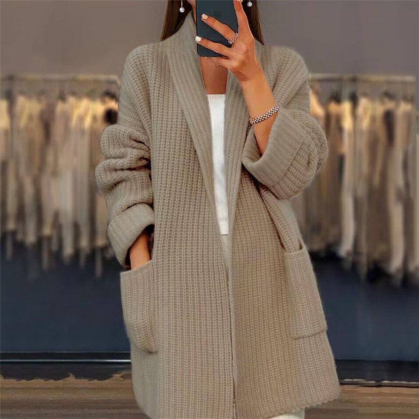 Women's open front pocket cardigan — studio view 2, Aveloire