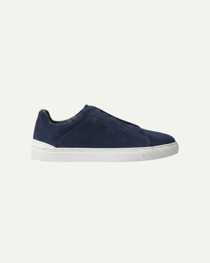 Men suede slip on sneakers navy minimalist casual shoes product image side view