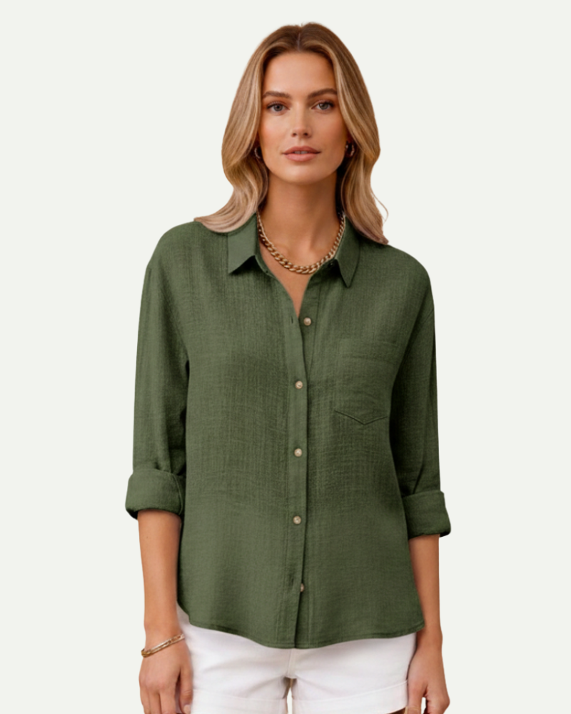 Camille | Cotton Blend Button-Up Shirt