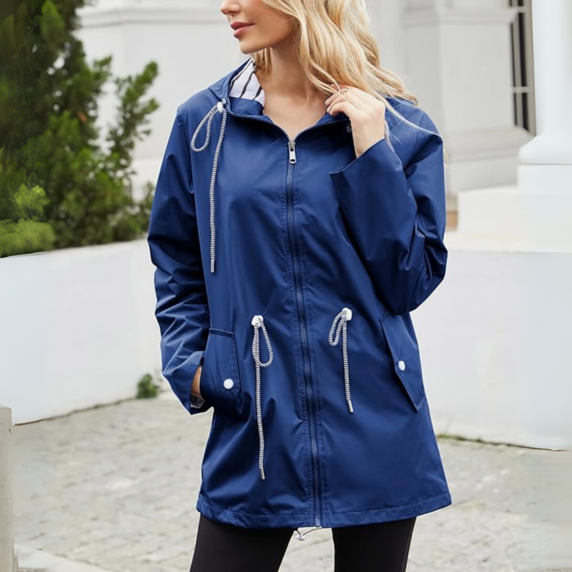 Women's hooded waterproof rain jacket — studio view 7, Aveloire