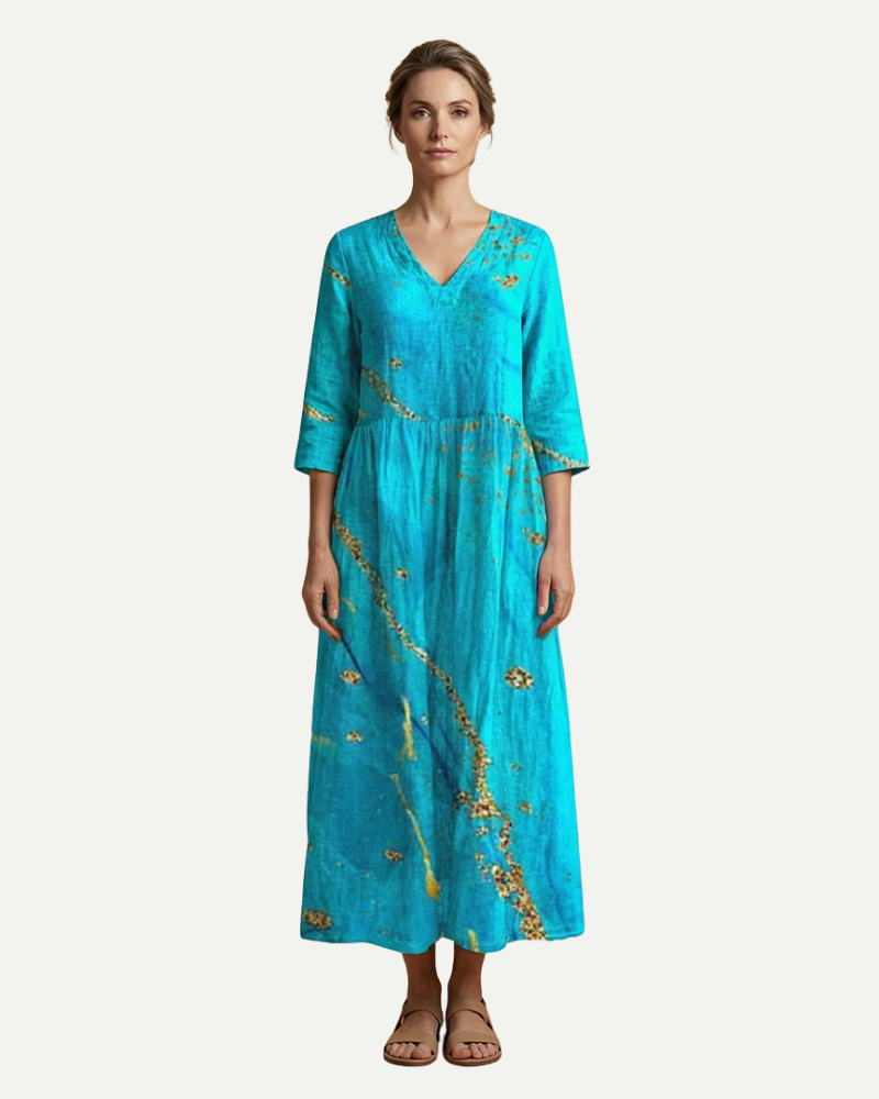 Émilie | Floral A-Line Midi Dress with Long Sleeves