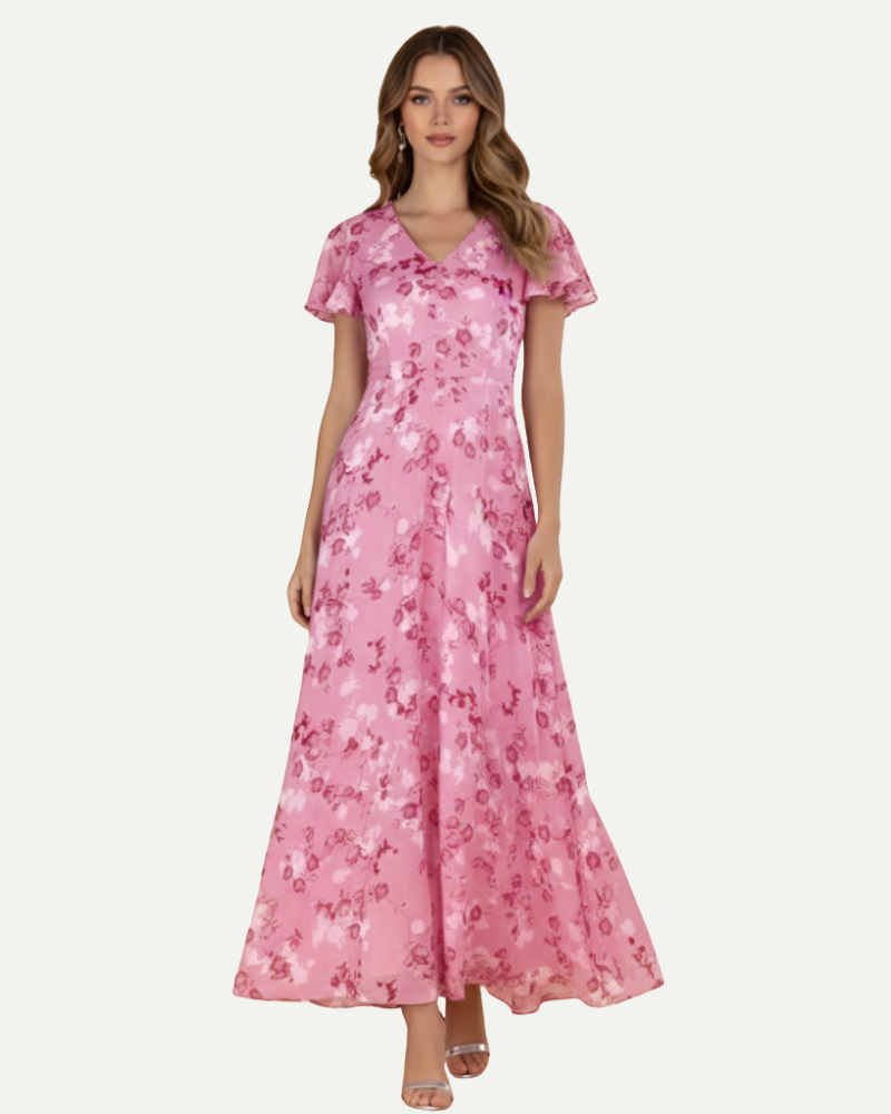Isaline | Floral Maxi Dress with Ruffle Sleeve Detail