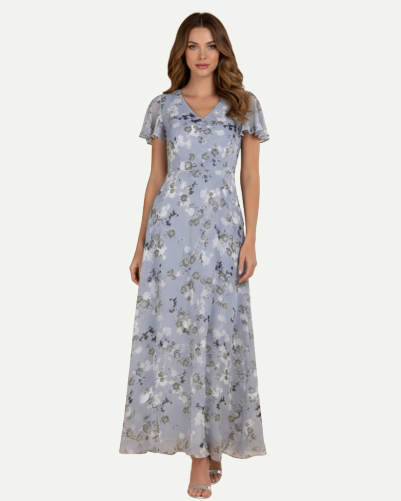 Isaline | Floral Maxi Dress with Ruffle Sleeve Detail