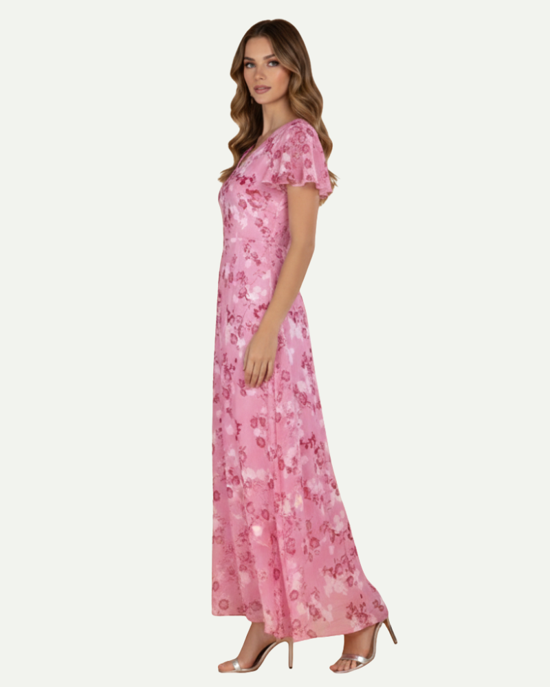 Isaline | Floral Maxi Dress with Ruffle Sleeve Detail