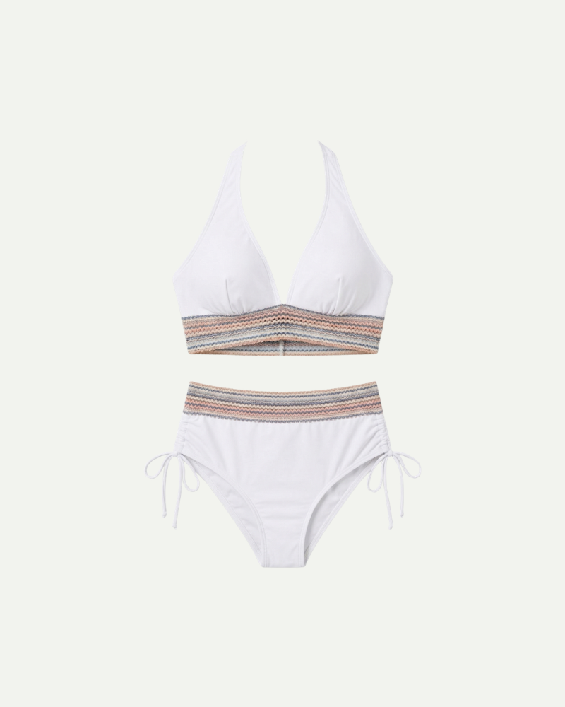 White high waisted bikini set women adjustable straps summer swimwear