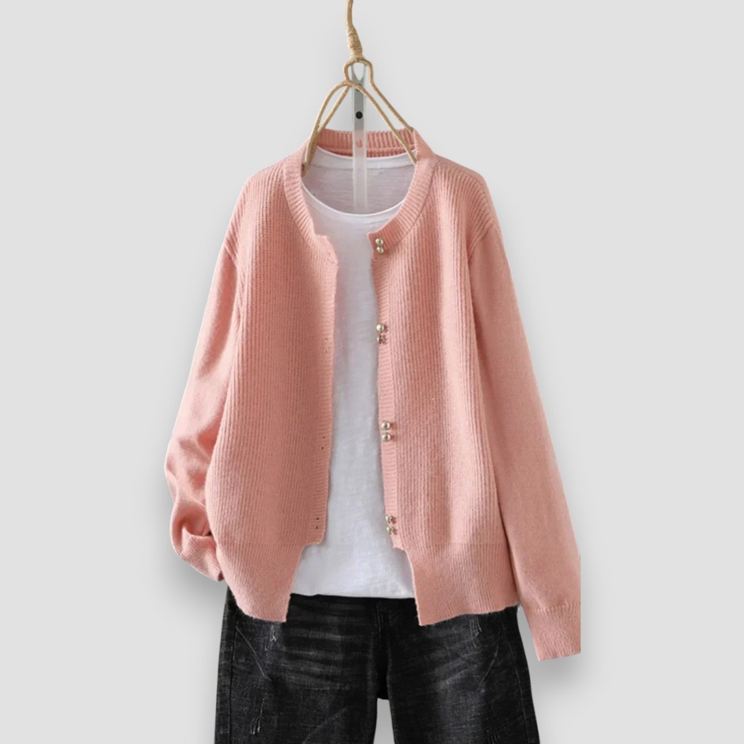 Women's round neck knit cardigan — studio view 7, Aveloire