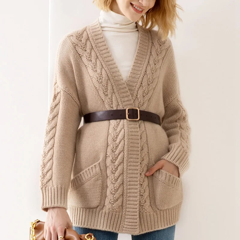 Women's open front v-neck cardigan — studio view 4, Aveloire