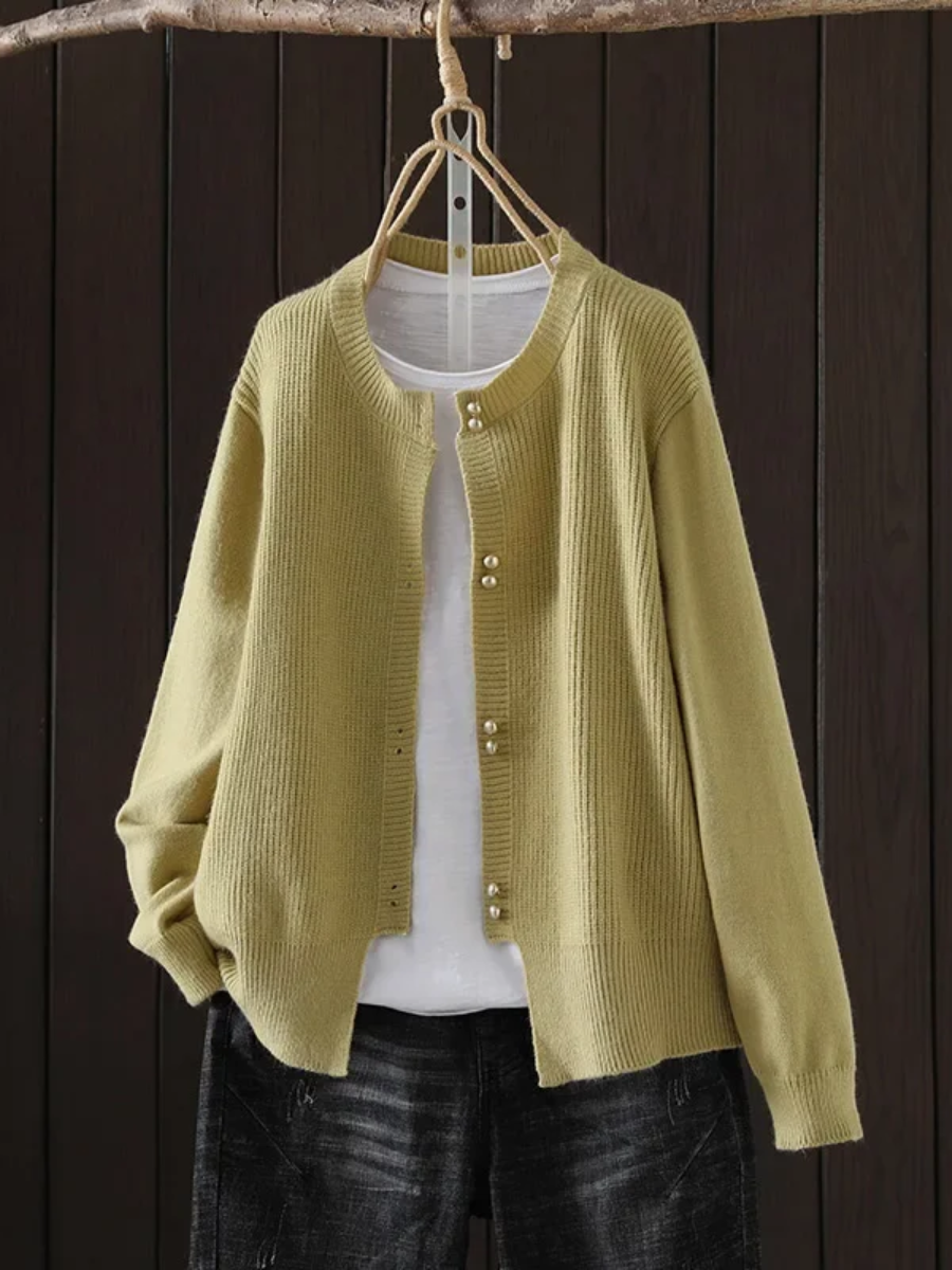 Women's round neck knit cardigan — studio view 6, Aveloire