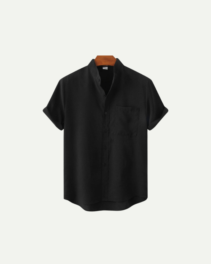 Black short-sleeve shirt on a white background