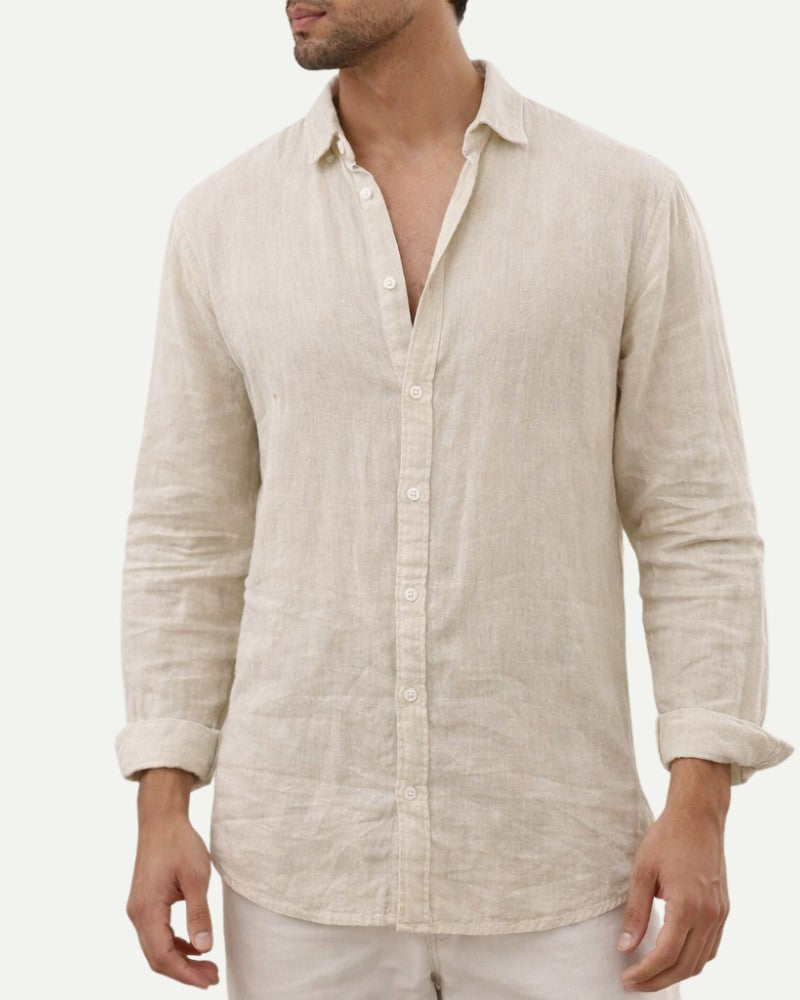 Men's Cotton Shirt in Beige – Relaxed Fit, Long Sleeve | Aveloire