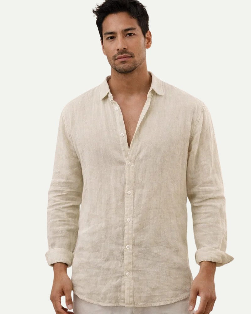 Men's Cotton Shirt in Beige – Relaxed Fit, Long Sleeve | Aveloire