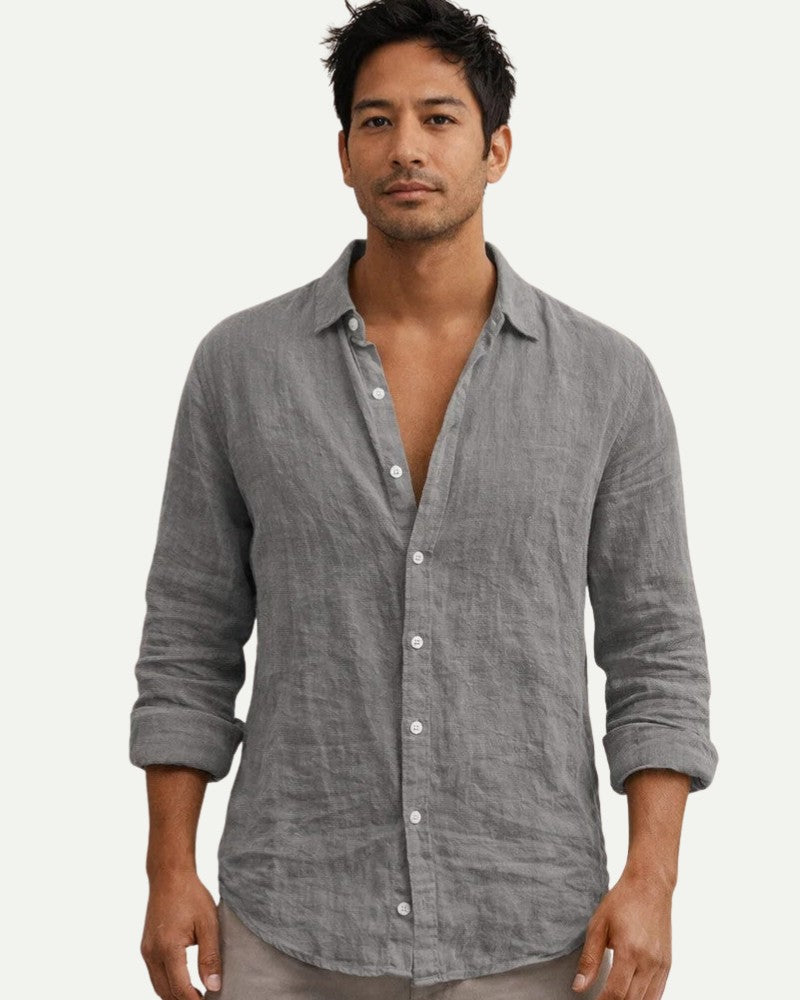 Men's Cotton Shirt in Gray – Relaxed Fit, Long Sleeve | Aveloire
