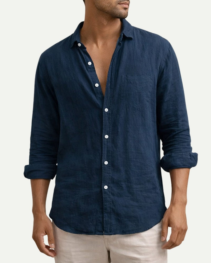 Men's Cotton Shirt in Navy – Relaxed Fit, Long Sleeve | Aveloire