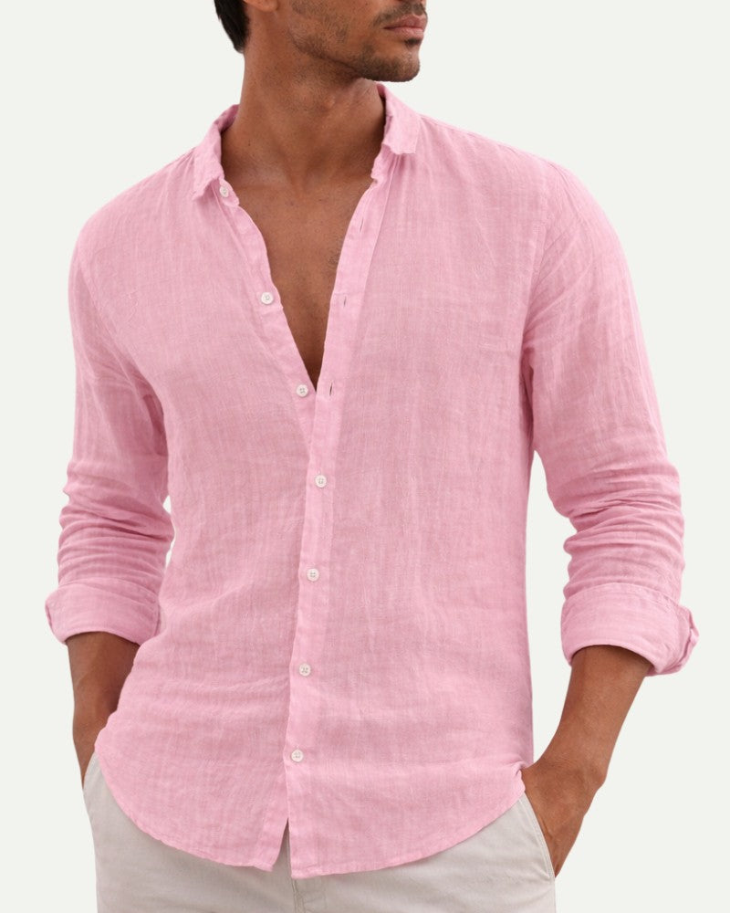 Men's Cotton Shirt in Pink – Relaxed Fit, Long Sleeve | Aveloire