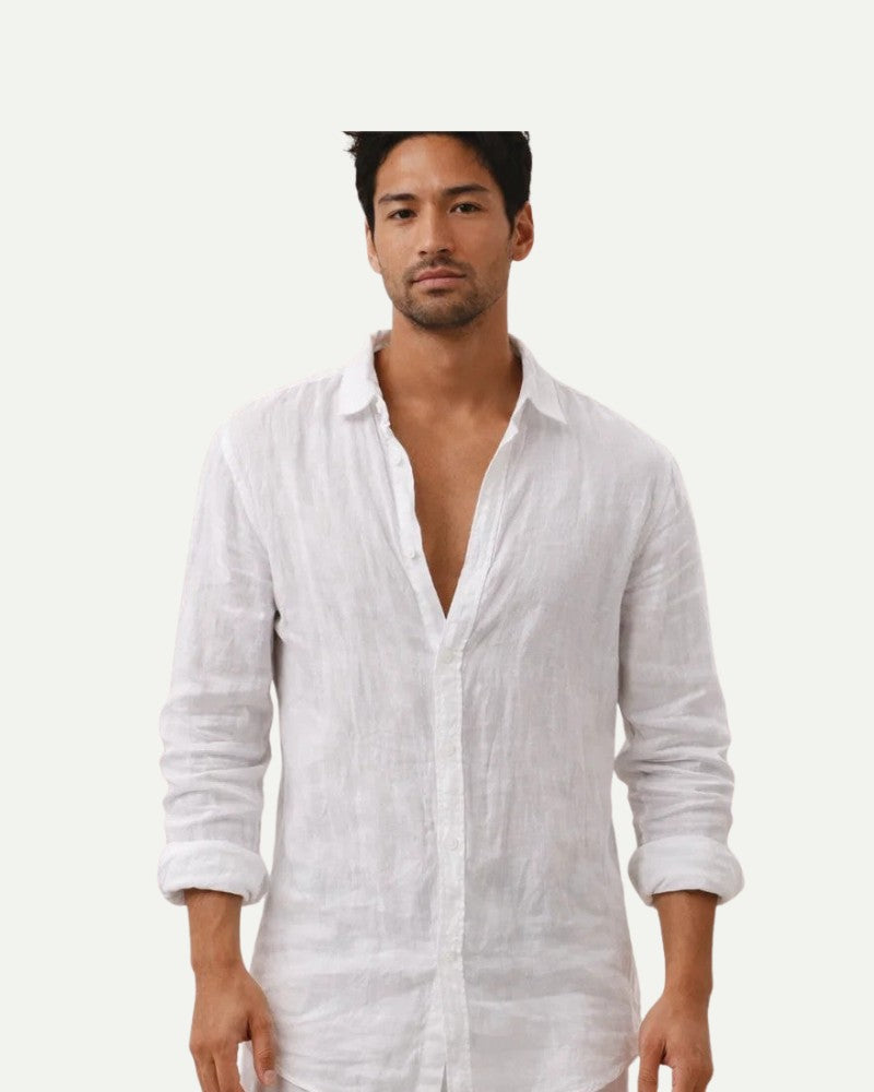 Men's Cotton Shirt in White – Relaxed Fit, Long Sleeve | Aveloire