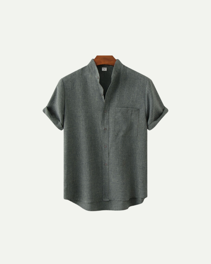 Gray short-sleeve shirt with a pocket on a white background