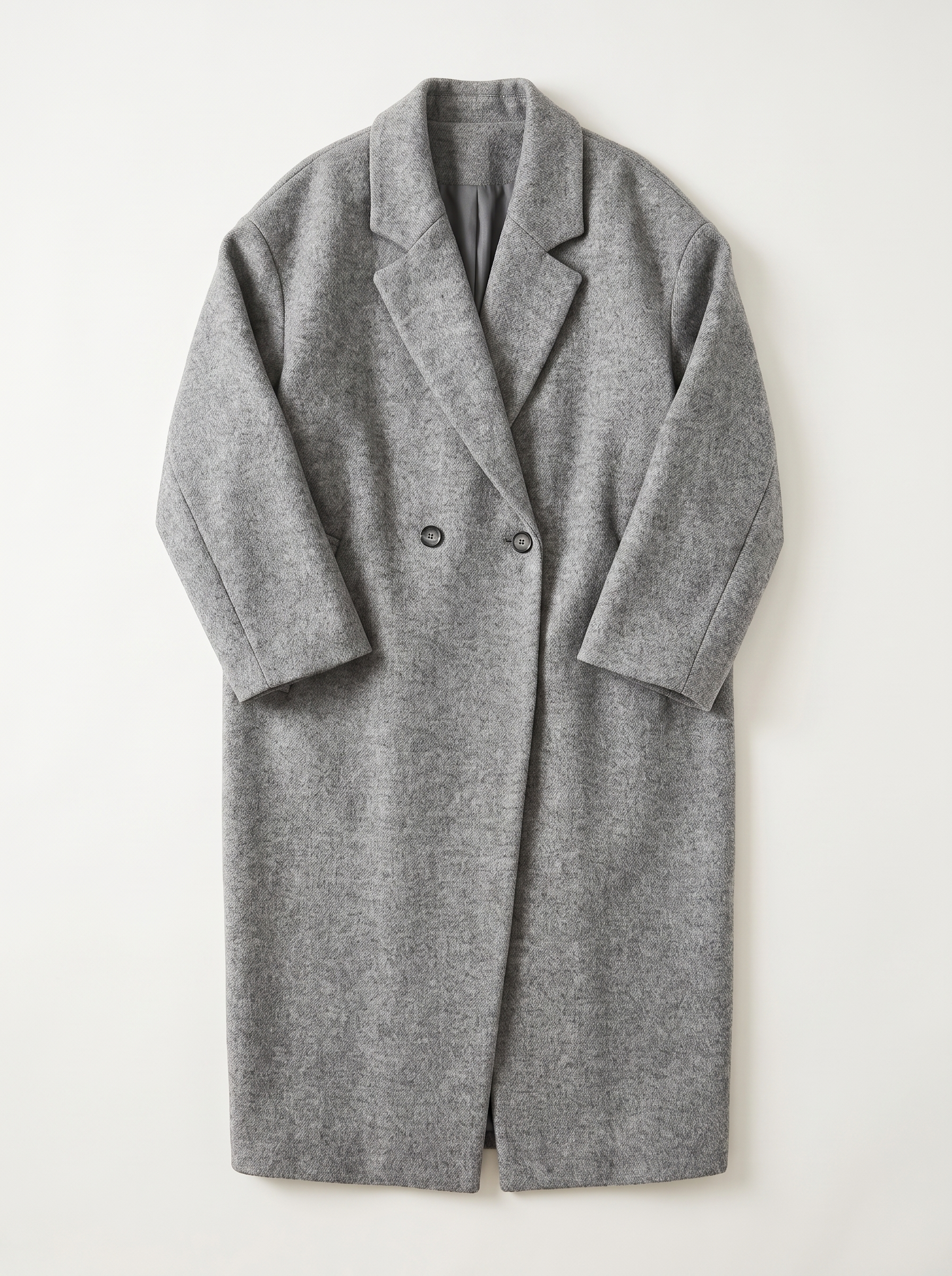 Heather grey oversized longline wool coat flat lay