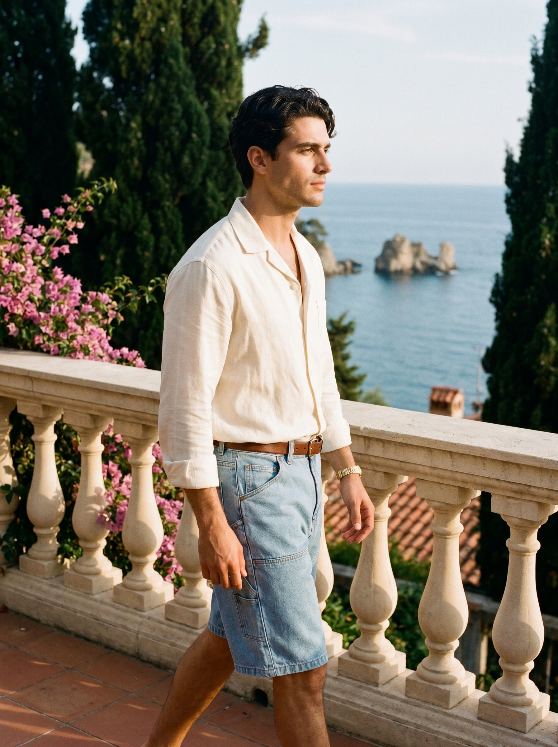 Théo denim shorts in light blue wash - side profile