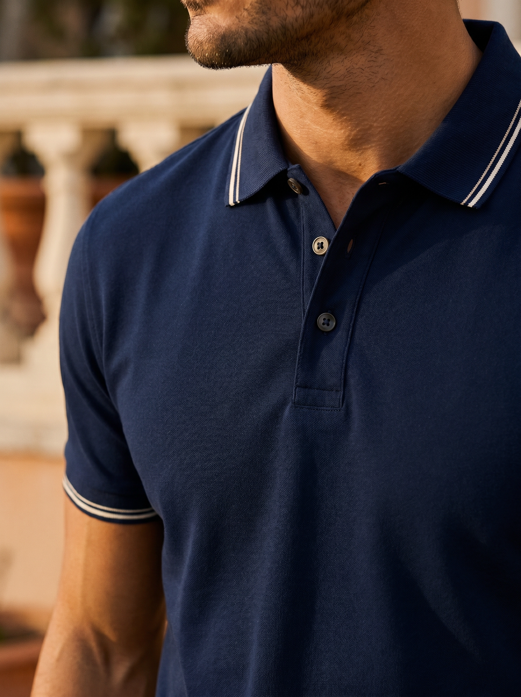 Aveloire Maxime Slim-Fit Contrast-Trim Polo — collar & cuff detail