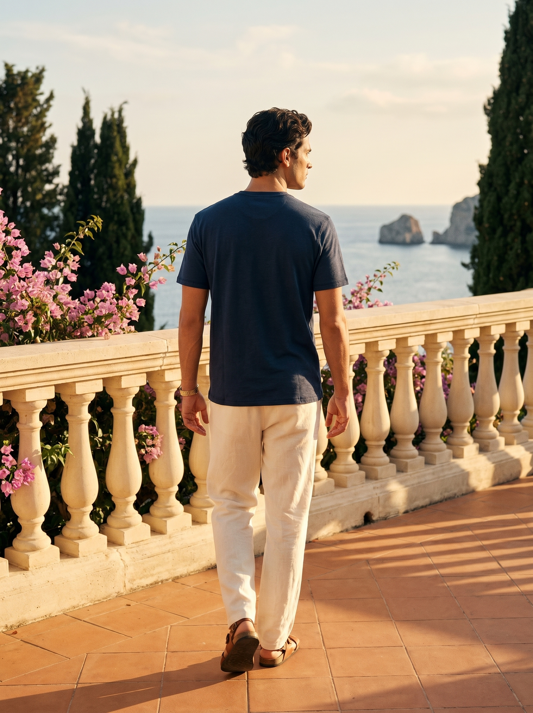 Aveloire Léopold Slub Cotton Henley in Midnight Navy — back view