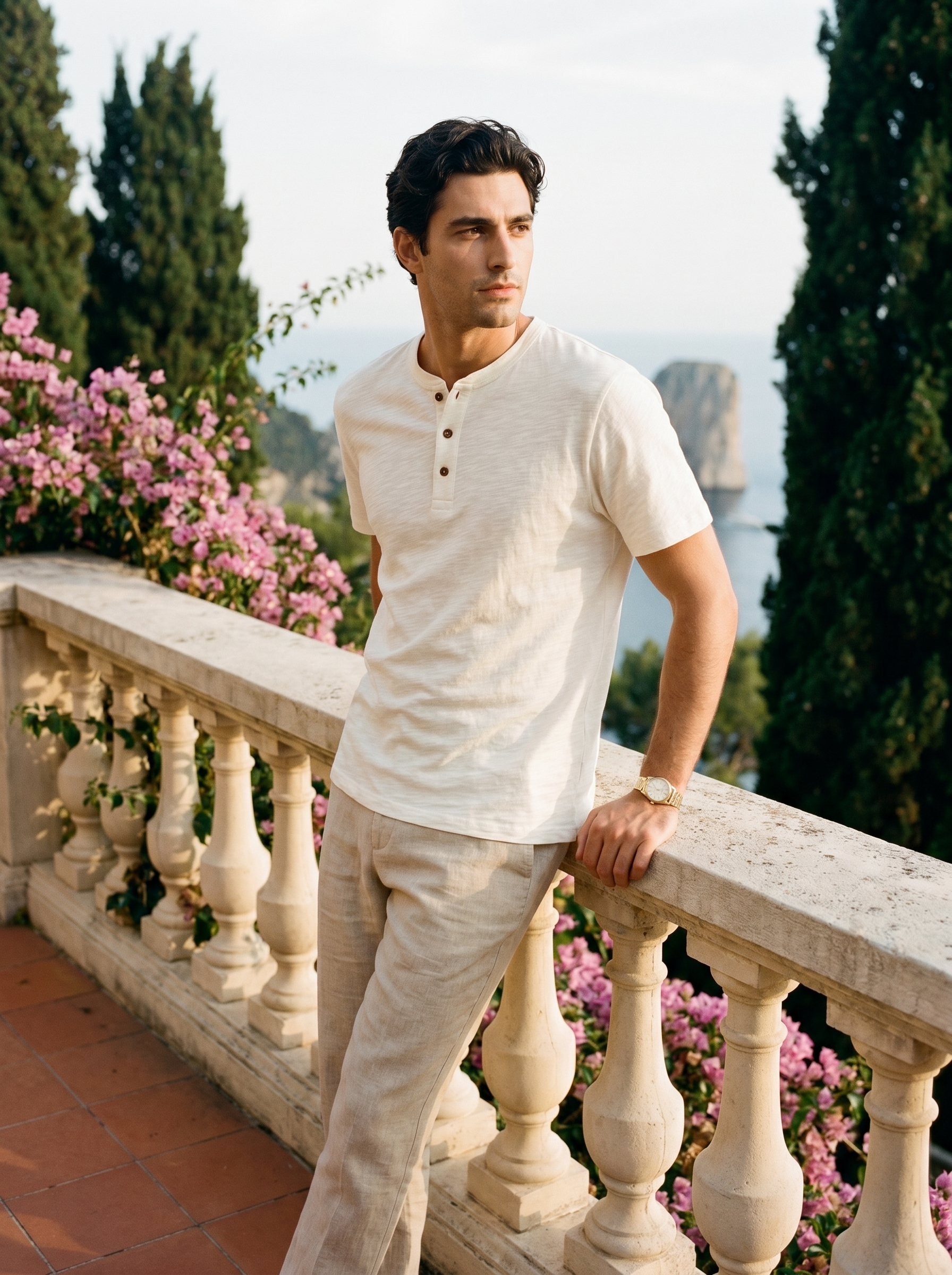Aveloire Léopold Slub Cotton Henley in White — Italian Riviera editorial