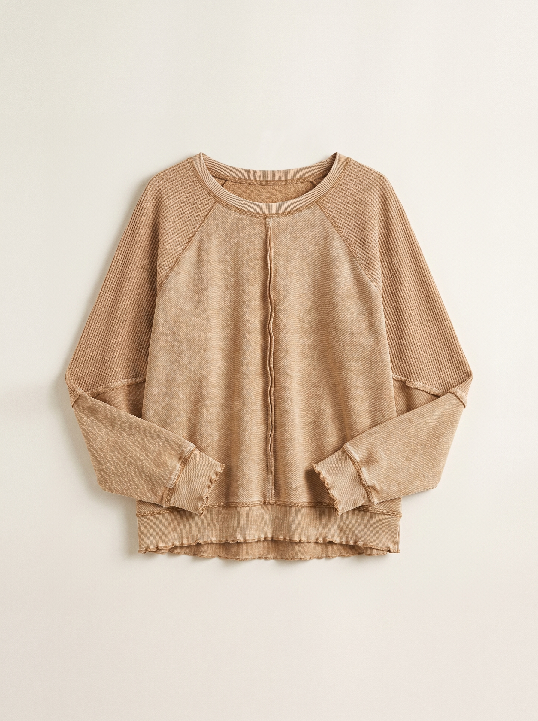Camel waffle-panel top flat lay product photo — Aveloire