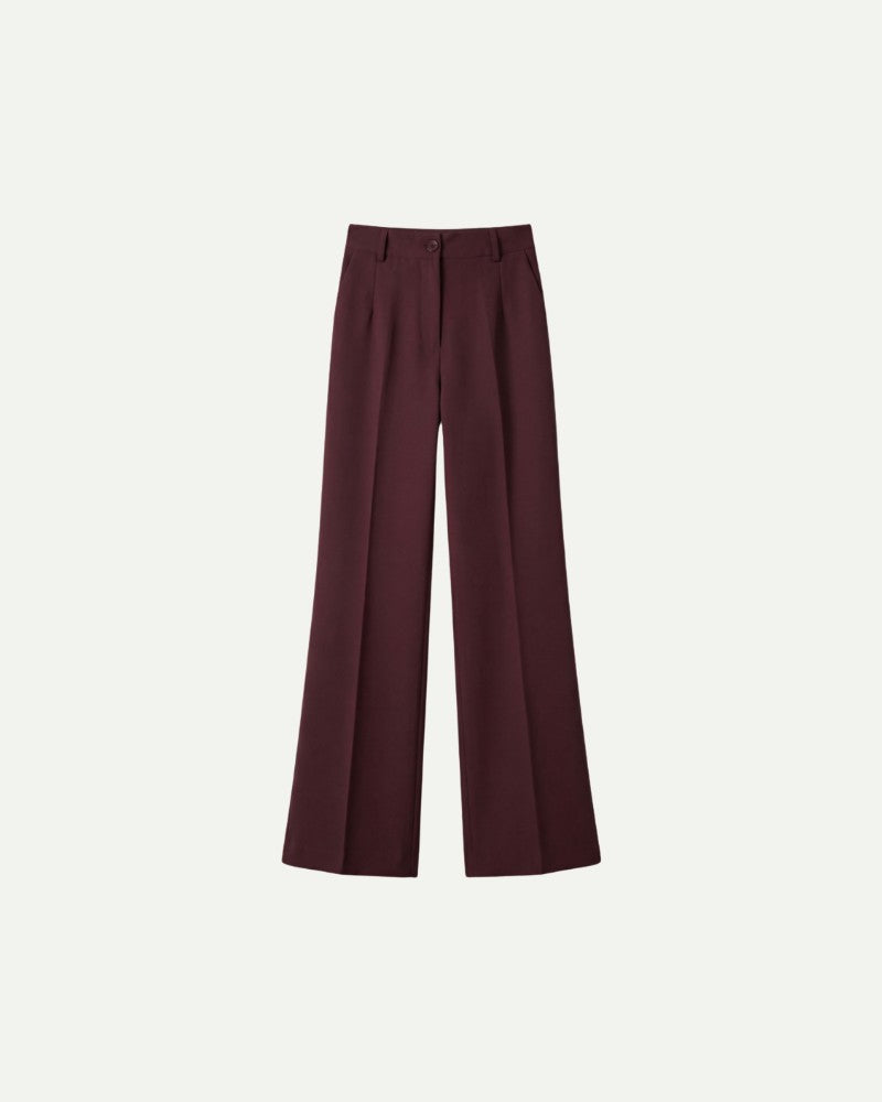 Women's High Waisted Wide Leg Trousers in Chestnut Brown – Structured Fit, Dress Trousers | Aveloire