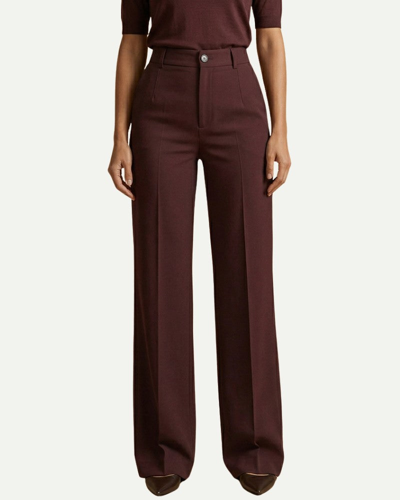 Women's Dress Trousers in Chestnut Brown – Wide Leg, High Waisted, Formal Wear | Aveloire