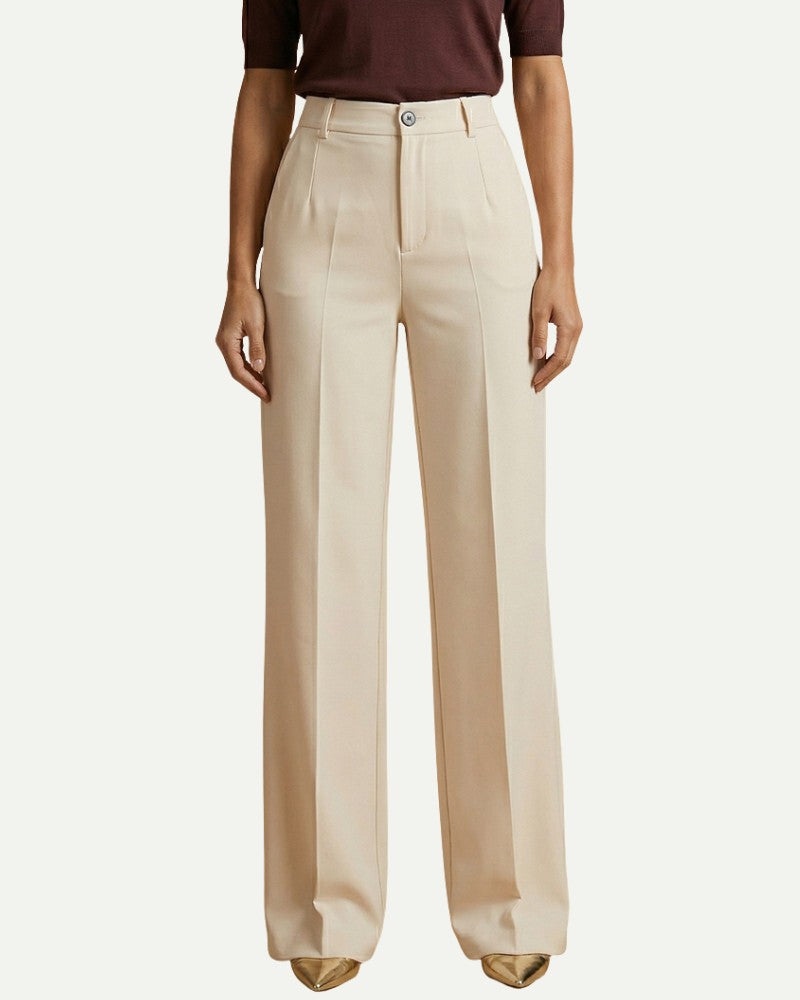 Women's Dress Trousers in Creme – Wide Leg, High Waisted, Structured Fit | Aveloire