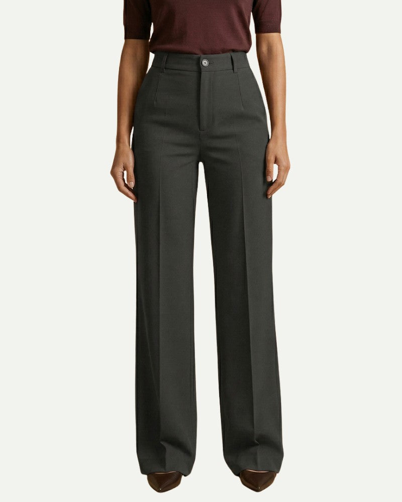Women's Wide Leg Formal Trousers in Gray – High Waisted, Structured, Office Wear | Aveloire