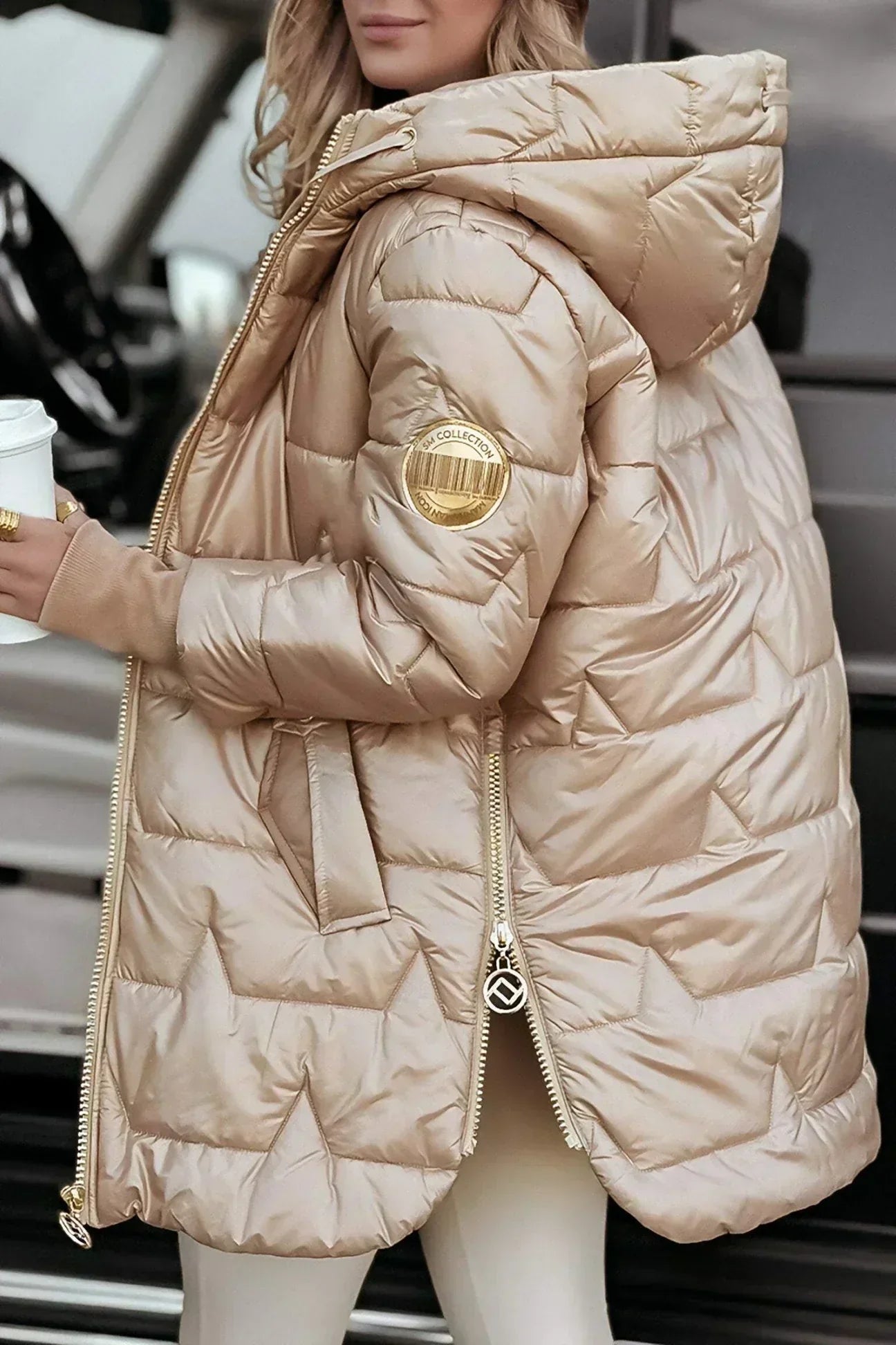 Women's hooded quilted puffer coat — studio view 2, Aveloire