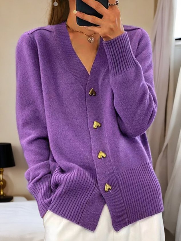 Women's v-neck button cardigan — studio view 4, Aveloire