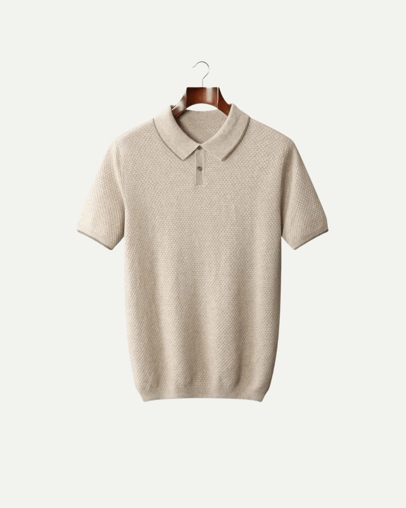 Cream cashmere knit polo shirt men short sleeve refined luxury polo
