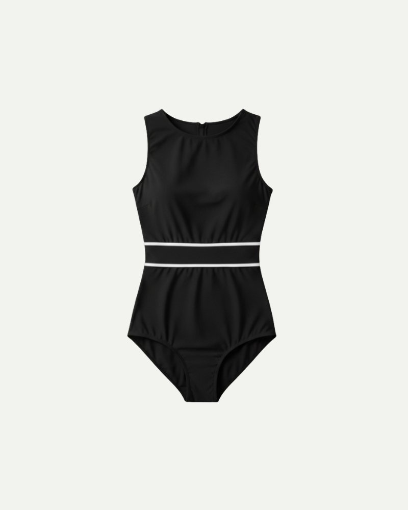 black high neck one piece swimsuit women slimming fit product shot front Lubomirske
