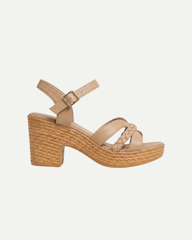 beige women platform sandals braided strap chunky heel gladiator product side view
