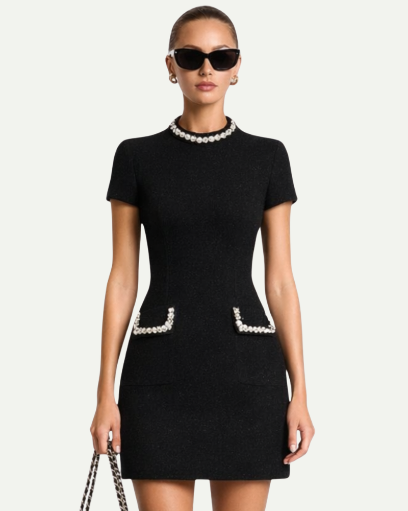 Tweed Mini Dress | Women | Wool Blend | Embellished | Sheath | Lubomirske Black / XL Tweed Mini Dress | Women | Wool Blend | Embellished | Sheath | Lubomirske Black / XL