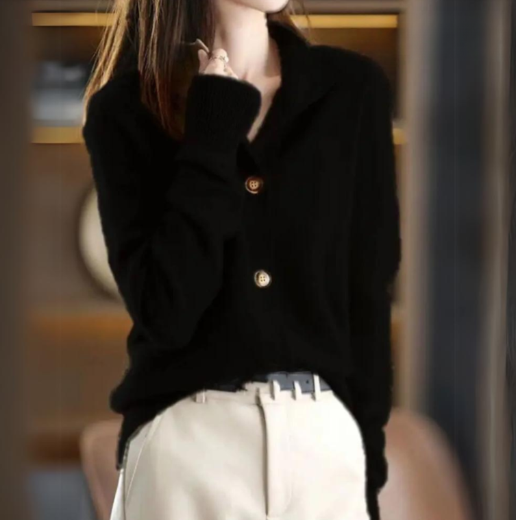 Women's stand collar knit cardigan — old money style, Aveloire