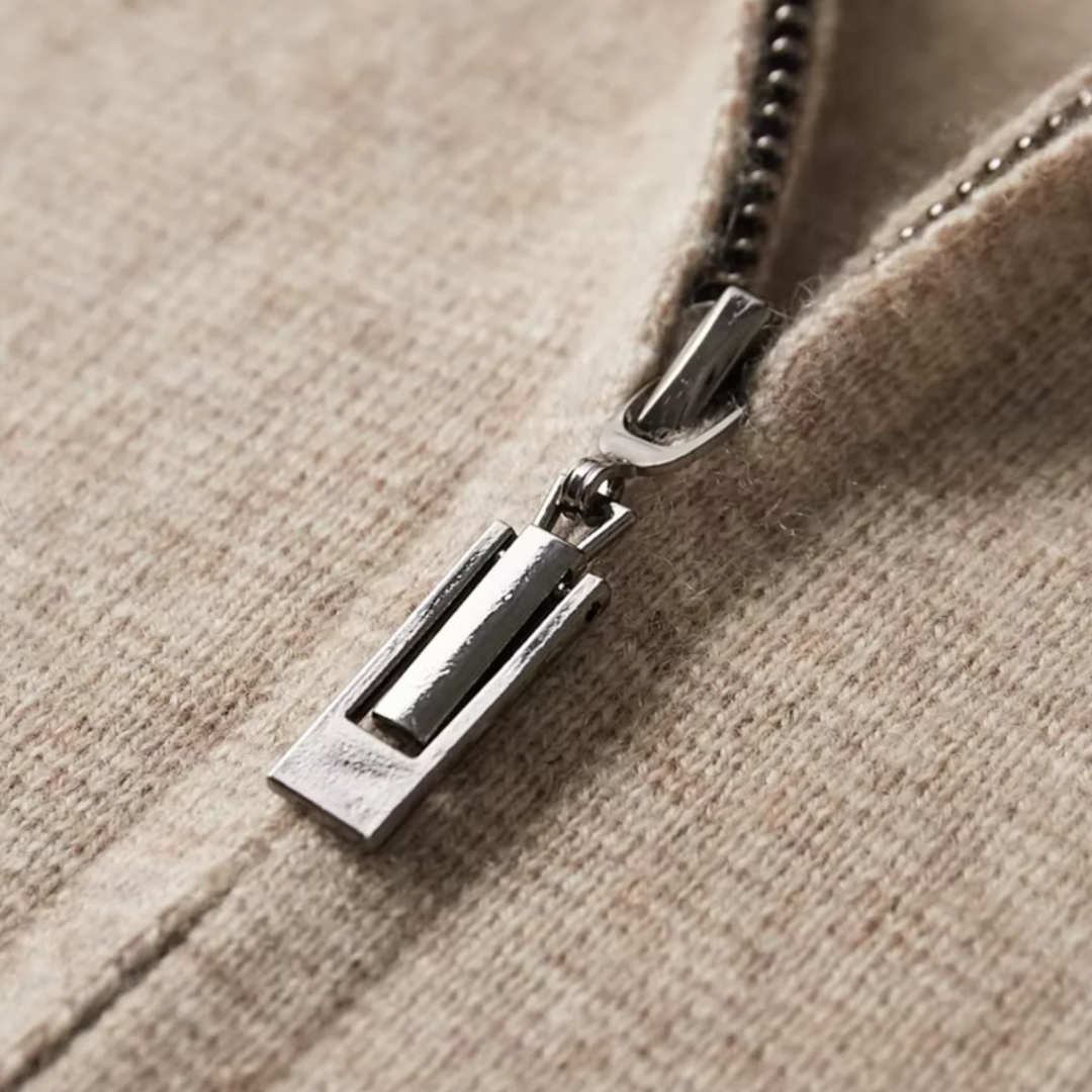 Laurent | Wool Zip-Up Collared Cardigan