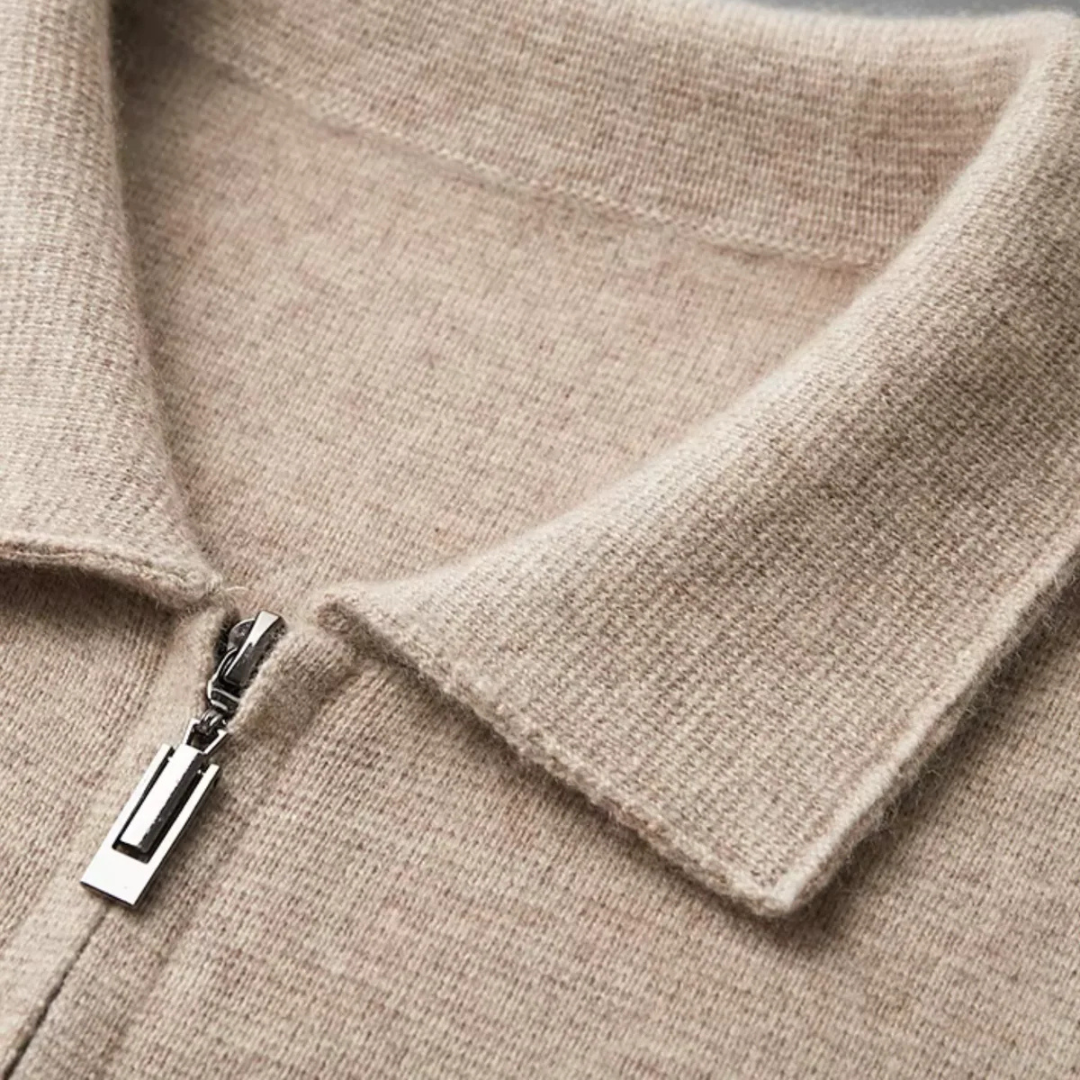 Laurent | Wool Zip-Up Collared Cardigan