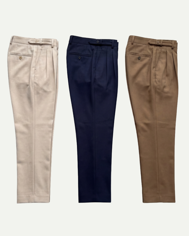 Men tailored dress trousers multiple colors beige navy brown product variants display
