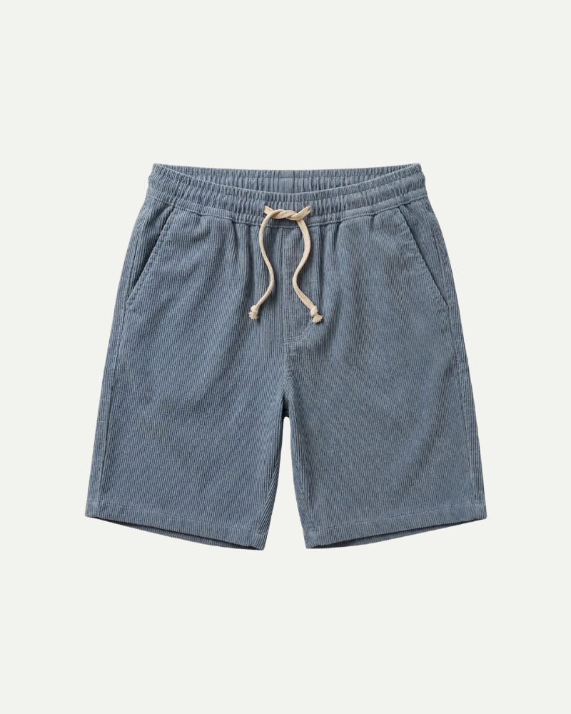 Blue corduroy shorts men elastic waist drawstring straight fit summer shorts
