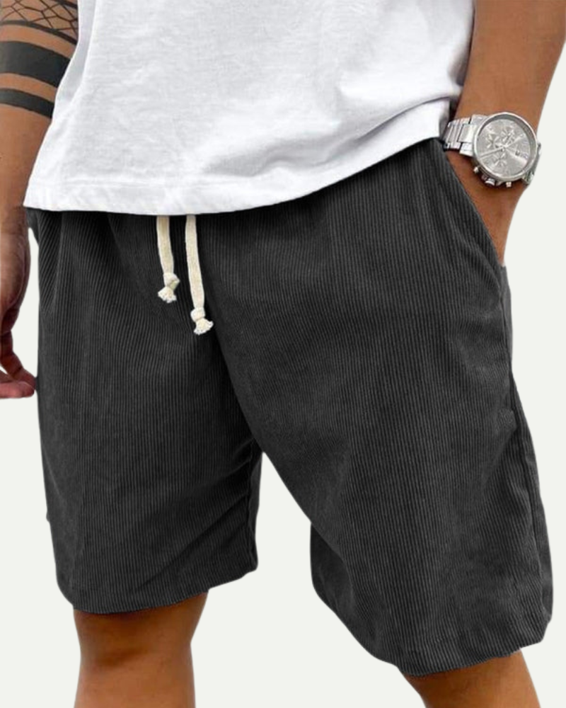 Black corduroy shorts men elastic waist straight fit minimalist summer shorts
