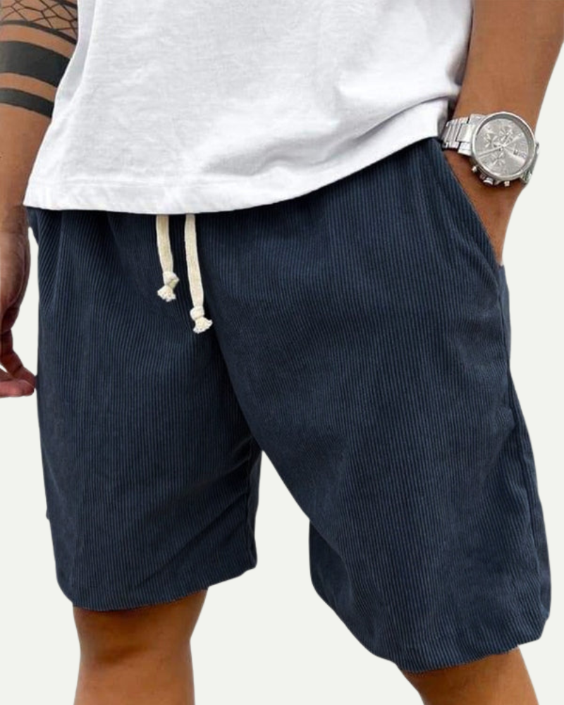 Navy corduroy shorts men straight fit drawstring breathable summer shorts

