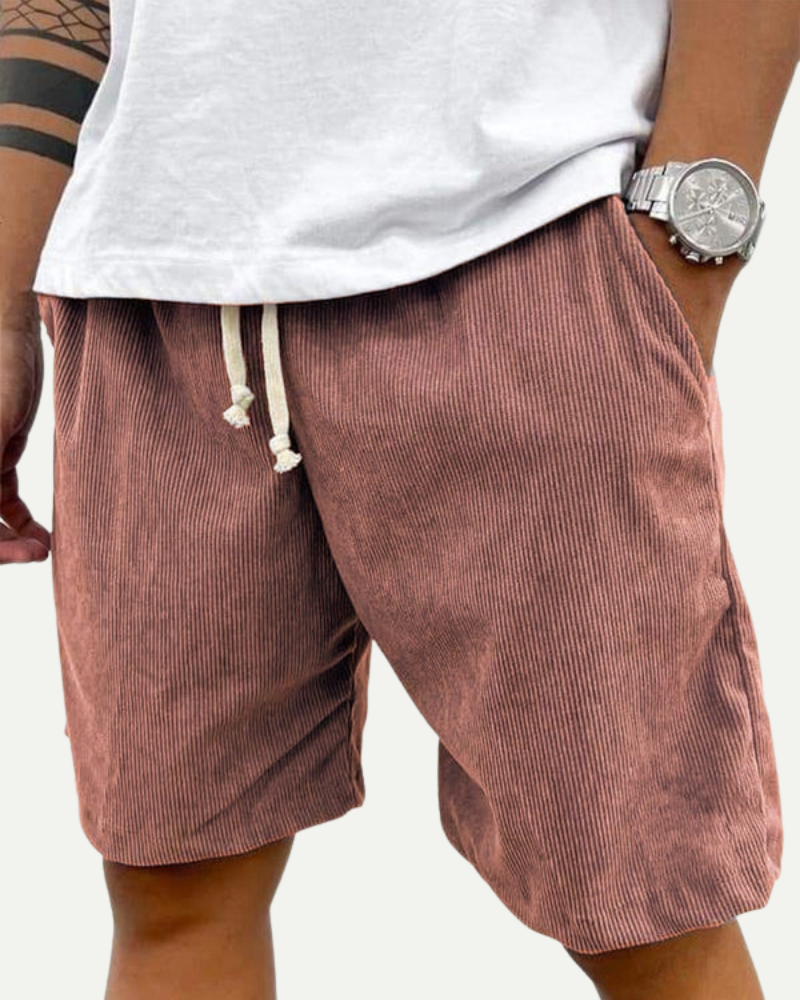 Red corduroy shorts men straight fit drawstring lightweight summer shorts
