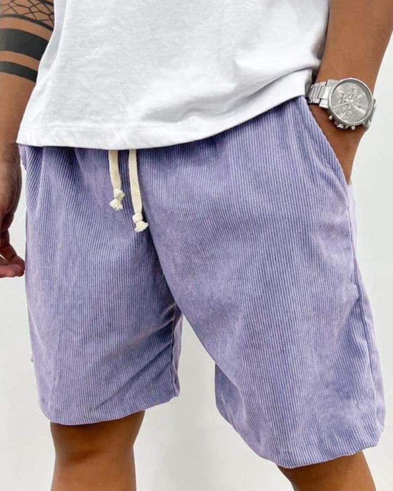 Purple corduroy shorts men elastic waist straight fit summer shorts
