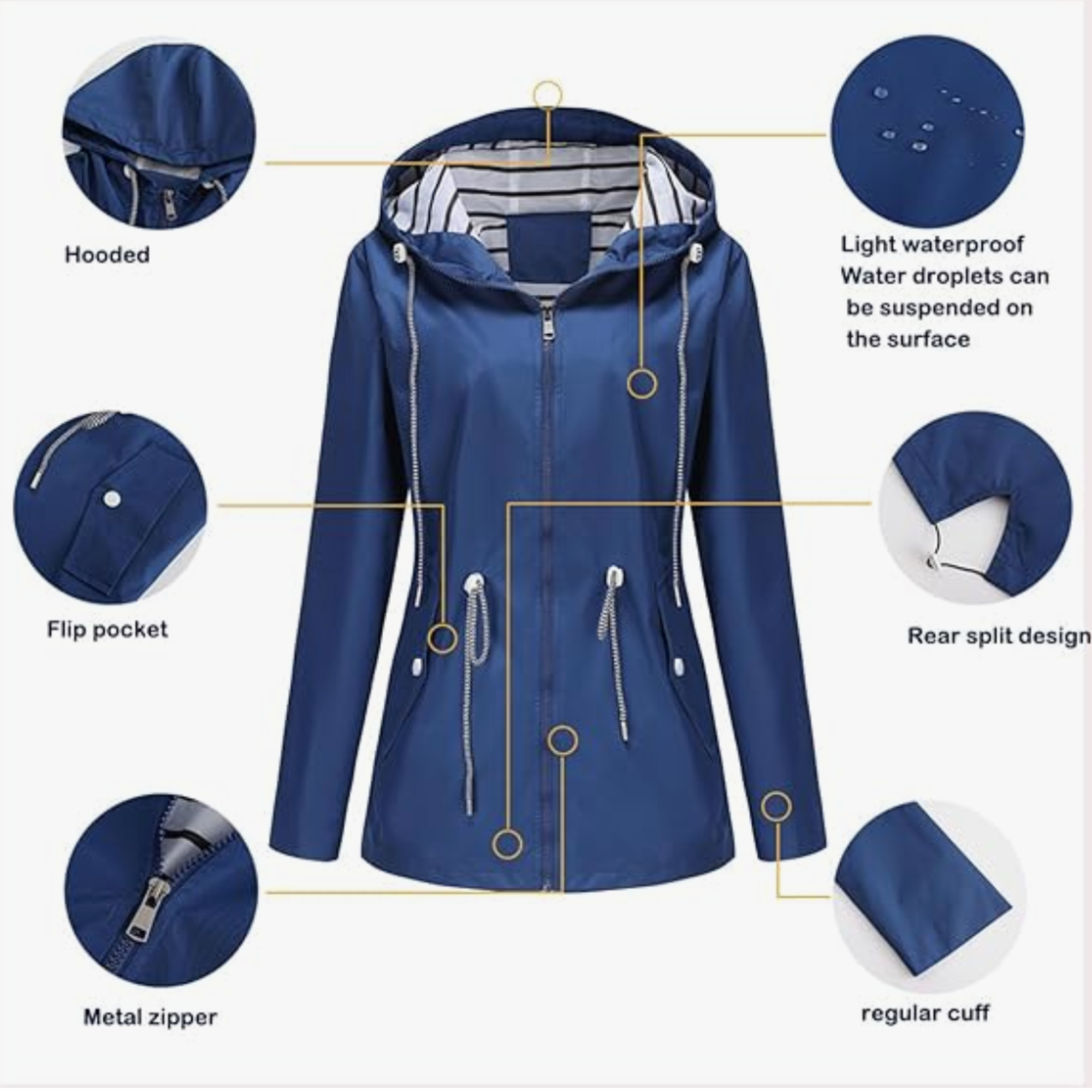 Women's hooded waterproof rain jacket — studio view 8, Aveloire