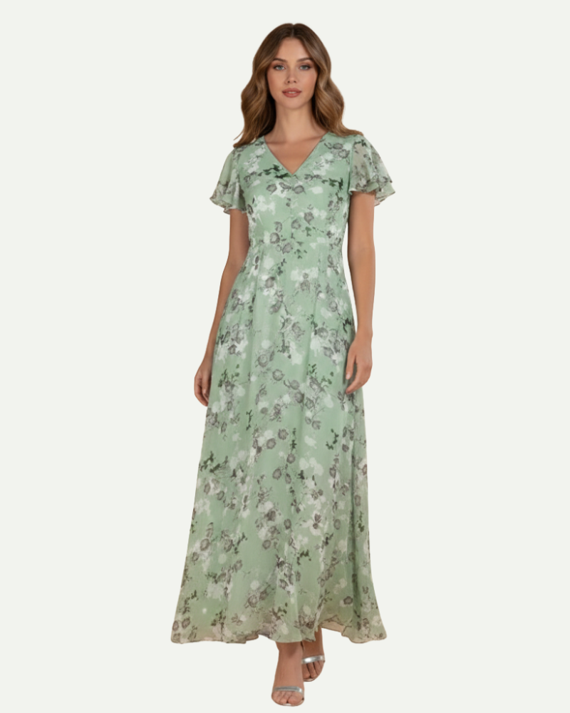 Isaline | Floral Maxi Dress with Ruffle Sleeve Detail