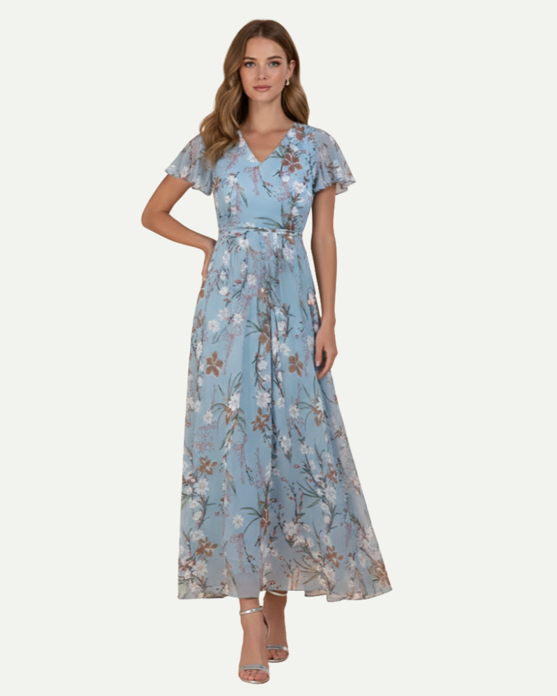 Isaline | Floral Maxi Dress with Ruffle Sleeve Detail