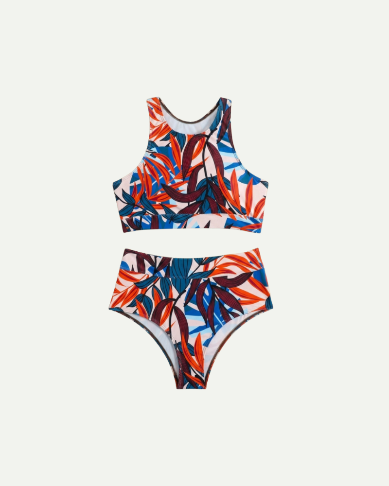 high waisted bikini set women sport crop top multicolor print product shot Lubomirske
