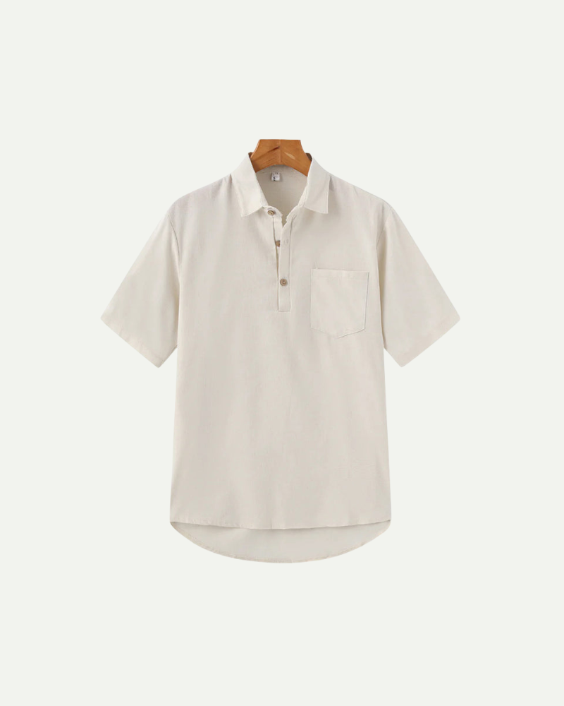 Beige Men's 100% Linen short sleeve Polo Shirt 